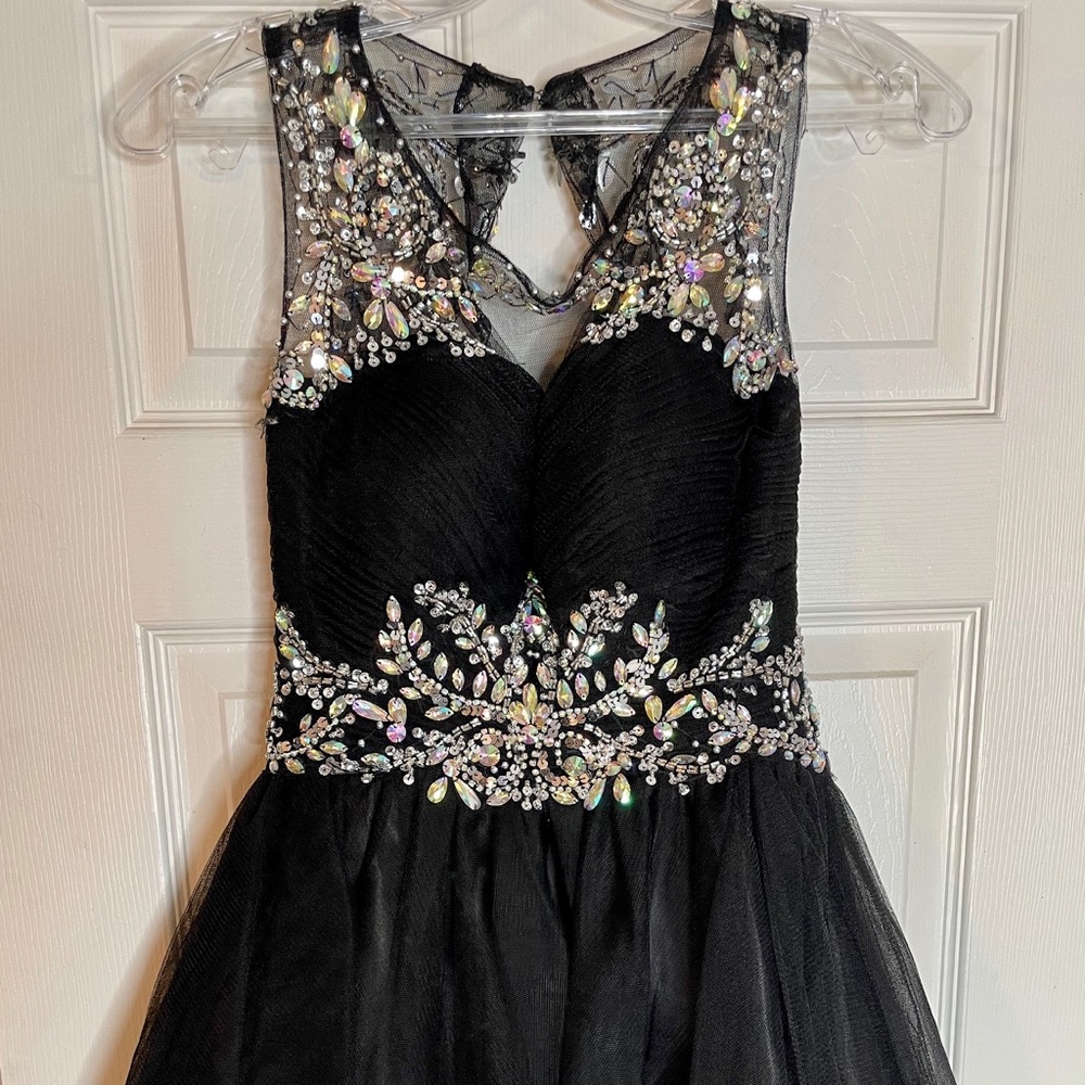EUC! May Queen Size 4 Black Jewel / Sequin Tulle Party Dress Short Homecoming - Picture 2 of 2